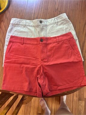 LOFT Red Cotton Chino Shorts with Cream Pair